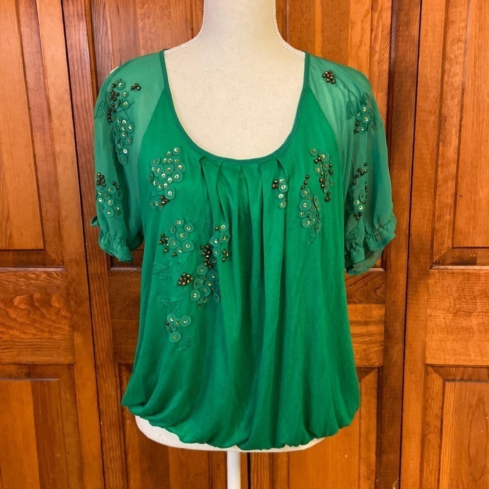 Leifnotes Anthropology Split Sheer Puff Shortsleeve Sleeve Top St. Patrick’s Day